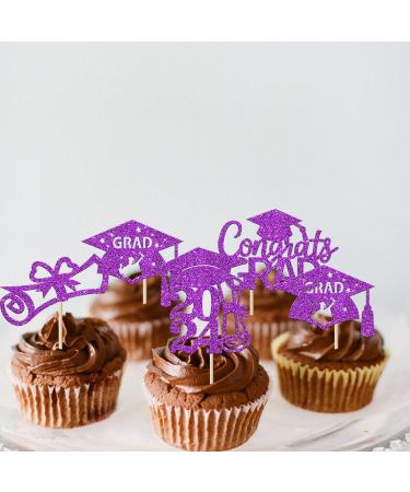 Rsstarxi 24 Pack 2024 Graduation Cupcake Toppers Glitter Congrats Grad 2024 Graduation Cap Diploma Cupcake Picks for Class of 2024 Graduation Theme Party Cake Decorations Purple - Buy Online on SooperMarket.com
