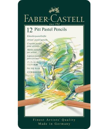 Faber-Castel FC112112 Pitt Pastel Pencils in A Metal Tin (12 Pack)  Assorted 12 Count (Pack of 1)