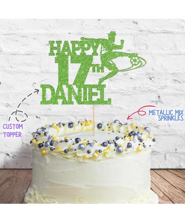Cakeshop Cake Decoration Pack | Football Birthday Theme Premium Double Sided Glitter Card Cake Topper & 25g Party Pack of Cake Sugar Sprinkles | Custom Name & Age Cake Decoration (Green) Non-Prime Glitter Card: Green - Buy Online on SooperMarket.com