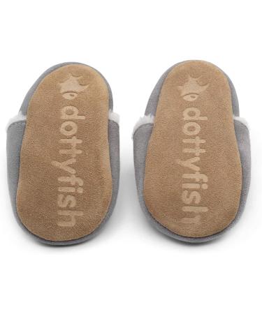Dotty Fish Suede Baby Slippers | Warm Fleece Lined Toddler Shoes | Non-Slip Soft Sole for Boys and Girls | 0-6 Months to 5-6 Years | Pale Grey - Buy Online on SooperMarket.com