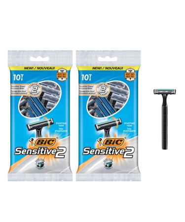 BIC Sensitive 2 Men's Disposable Razor, Two Blade Men's Razor, For a Soothing and Comfortable Shave, Blue Razors, 20 Count