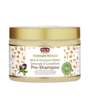 African Pride Moisture Miracle Aloe & Coconut Water Pre-Shampoo - Helps Minimize Hair Breakage for Natural Coils & Curls  Detangles & Conditions  12 oz Coconut 12 Ounce (Pack of 1)