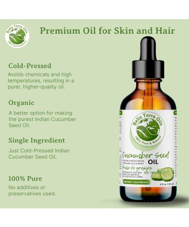 Cucumber Seed Oil. 120ml. 100% Pure. Cold-pressed. Unrefined. Organic. Carrier Base Oil. Chemical-free. Promotes Skin Hydration. Lightweight. Natural Moisturizer for Hair Skin Nails Stretch Marks. Bella Terra Oils. 120 ml (Pack of 1) - Buy Online on SooperMarket.com