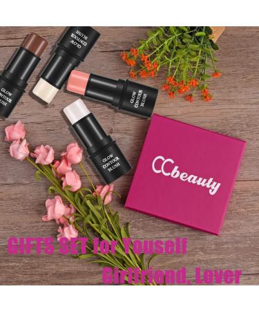 CCbeauty 4Pcs 06# Highlighter Contour Bronzer Blush Shimmer Stick Set - Professional Facial Makeup Kit for Women | Mother's Day Gift - Buy Online on SooperMarket.com