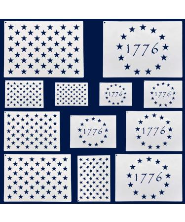 WISYOK American Flag 50 Star Stencils and 13 Stars 1776 Templates, American Flag Templates, Ideal for Painting on Wood, Fabric, Paper, Walls 6 Sizes, 2 Styles