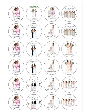 24 Precut Will You Be My Bridesmaid/Maid of Honour/Flower Girl Wedding Team Bride Edible Wafer Paper Cake Toppers Decorations