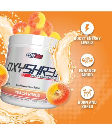 EHPlabs OxyShred Thermogenic Pre Workout Powder & Shredding Supplement - Preworkout for Men & Women Sugar Free Energy Powder with 150mg of Caffeine - Peach Candy Rings 60 Servings - Buy Online on SooperMarket.com
