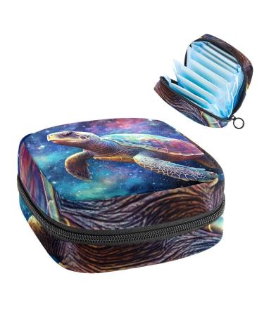 Purple Galaxy Turtle Sanitary Napkin Storage Bag Feminine Menstrual Cup Pouches Nursing Pad Holder Tampon Bags Portable Period Bag for Women Teen Girls 1Pcs Multi-colored 14