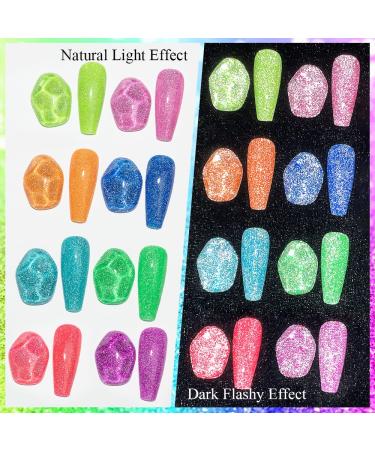 MIZHSE Neon Reflective Glitter Gel Polish Set - Fluorescent Shiny Disco Sparkle - UV LED Soak Off Gel Kit for DIY Nail Art - Salon Quality - Buy Online on SooperMarket.com