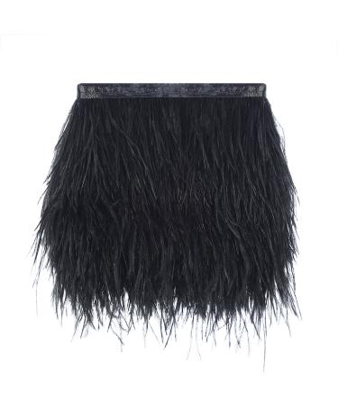 AWAYTR Ostrich Feather Trim Fringe - Satin Ribbon Dress Sewing Crafts Costumes Decoration Pack of 2 Yards (Black) Black 2 Yards