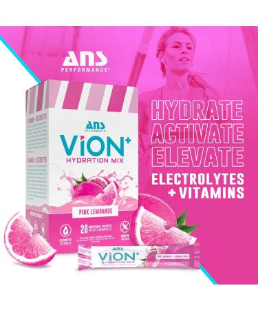 ViON+ Hydration Mix Pink Lemonade - Sugar-Free Electrolyte Powder with 8 Essential Vitamins - 20 On-the-Go Stick Packs for Hydration Energy & Recovery - Natural Flavors & No Artificial Colors or Dyes - Buy Online on SooperMarket.com