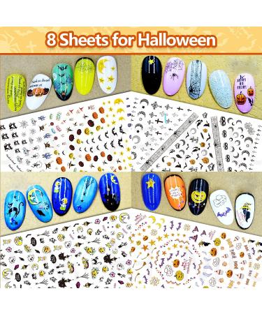 TailaiMei 16 Sheets Holiday Nail Stickers - Halloween & Thanksgiving 3D Self-Adhesive Nail Art Decals for Autumn DIY Decorations - Buy Online on SooperMarket.com