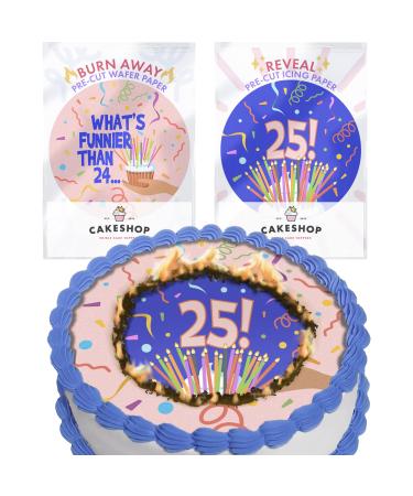 Cakeshop Burn Away Cake Edible Topper Pack | 1 x Icing sheet & 1 x Wafer Sheet | 'What's Funnier Than' Joke For Him or Her | Customise With Your Required Ages | Multiple Shapes & Sizes to Choose Prime