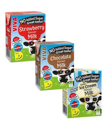 Viva Flavoured Milk Cartons Bundle 3x3x200ml | 3 x Strawberry 3 x Banana 3 x Vanilla Ice Cream