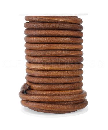 CleverDelights Genuine Leather Cord - 1/4" Round - 25 Feet - Brown
