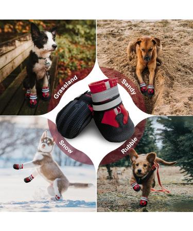 NeuWook Dog Boots 4 Pcs Waterproof Anti-Slip Breathable Dog Shoes with Two Adjustable Fastener Straps Easy to Wear Dog Sneakers Comfortable Soft Soled for Small Medium Large Dogs (Red XXL) XXL Red - Buy Online on SooperMarket.com