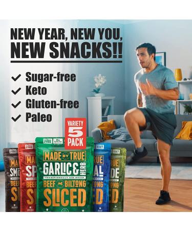 True Beef Sliced Bites Variety Pack (2 oz, Pack of 5) - All Natural Zero-Sugar Jerky Biltong - High Protein Keto Paleo Diet Snack - Sugar-Free Gluten-Free Carb-Free - Buy Online on SooperMarket.com