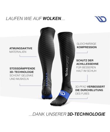 Diasports Runstars Compression Socks for Sports & Running | Premium Black/Blue Compression Socks for Marathon & Triathlon - Unisex L - Buy Online on SooperMarket.com