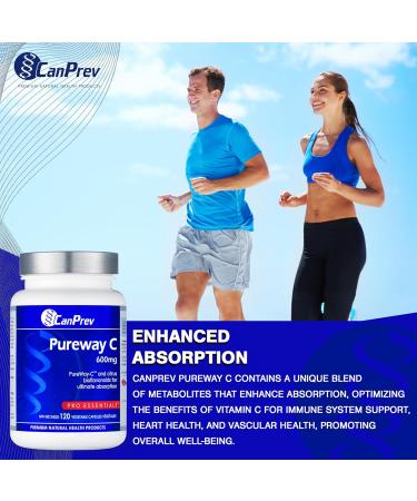 CanPrev Pureway C 600mg Advanced Formula 120 V-Caps - Enhanced Absorption Vitamin C Ascorbic Acid with Citrus Bioflavonoids - Supports Well-Being and Vitality - Buy Online on SooperMarket.com