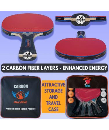 MaxMVMT Ping Pong Paddle Set of 4 - Carbon Fiber 7 Ply Rackets - 2 Wristbands - 8 Balls - 1 Rubber Cleaner Sponge - Premium ITTF Approved Rubber - Complete 4 Player Table Tennis Setup - Carry Case - Buy Online on SooperMarket.com
