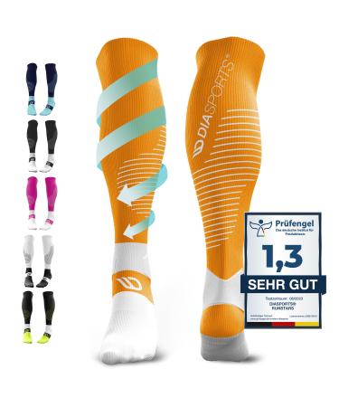 Diasports runstars compression socks for sports running marathon and triathlon |Runstars Premium compression socks with even compression and reinforced heel for women and men orange L