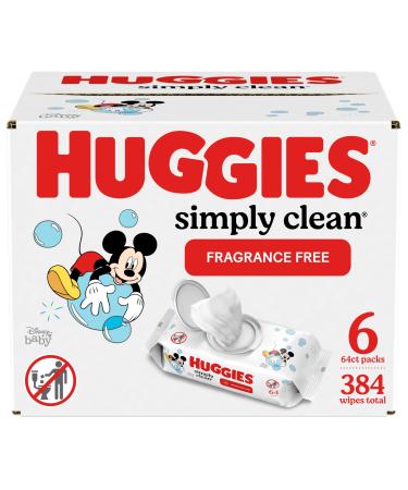 Huggies Simply Clean Fragrance-Free Baby Wipes 6 Flip-Top Packs (384 Wipes Total)