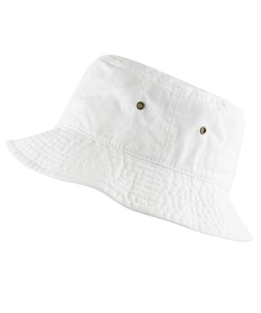 Bucket Hat - Unisex 100% Cotton & Denim UPF 50 Packable Summer Travel Beach Sun Hat Small-Medium White