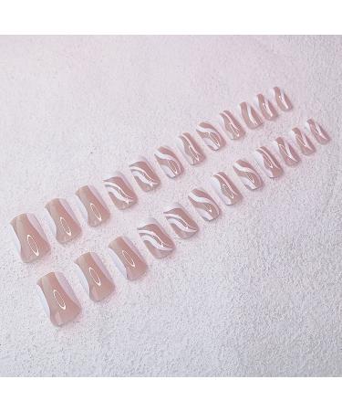 24 Pcs Short Press on Nails Luvehandicraft Glossy Coffin False Nails with Glue - Pink White Swirl | For Women and Girls | 28 Piece Set - Buy Online on SooperMarket.com