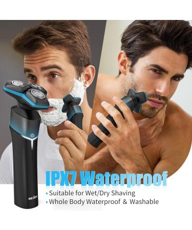 5-in-1 Electric Rotary Shaver for Men - IPX7 Waterproof, Rechargeable Cordless Razor for Shaving Beard, Body, and Pubic Hair - Blue - Buy Online on SooperMarket.com