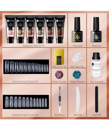 Ur Sugar Poly Gel Nail Set | 6 Colors Builder Kit for DIY Home Manicure | Base & Top Coat & Slip Solution Included | Perfect for Nail Extensions & Brown Shades - Buy Online on SooperMarket.com