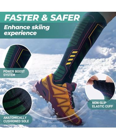 Puliou Merino Wool Ski Socks - Breathable Fast Drying Cold Weather Socks for Men Women & Teens | Size 35-51 (2 Pairs) - Green - Buy Online on SooperMarket.com