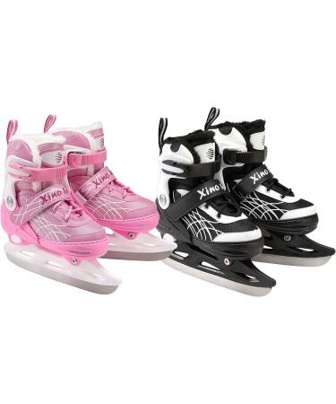 Xino Sports Deluxe Adjustable Ice Skates - Black/Pink, Faux Fur Padding, Reinforced Ankle Support - Pink Small Junior 13-3 - Buy Online on SooperMarket.com