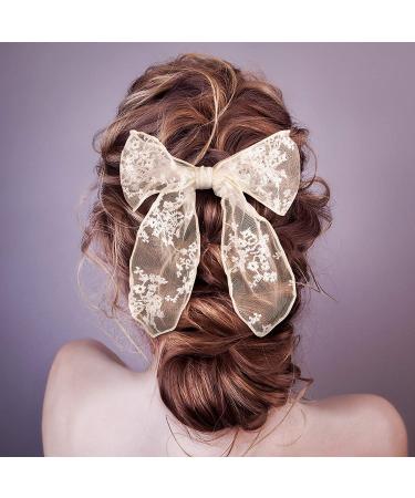 PAGOW 3PCS Lace Bow Hair Clips Set - Korean-Style Flower Barrettes for Women and Girls (White, Black, Beige) - Buy Online on SooperMarket.com