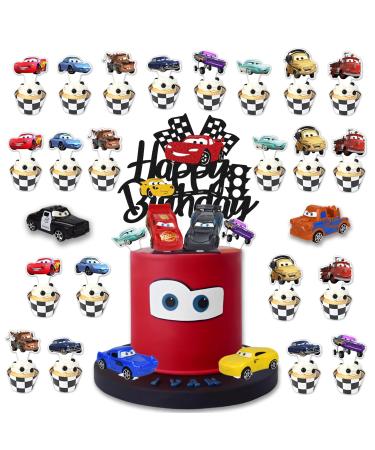 31 pieces Cars Tortendeko 25 Auto Cake Topper with 6 Car Toys Cars Muffin Deco Cars Kuchendeko Happy Birthday Cake Topper Auto Tortendeko for Young Children's Birthday (Car)