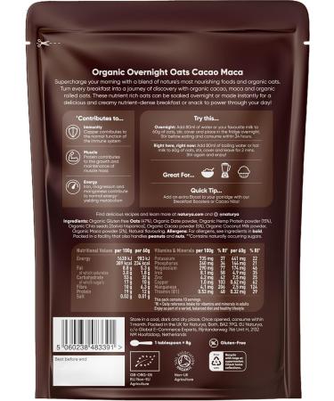 Naturya Organic Cacao Maca Overnight Oats - Gluten-Free with Hemp Protein Rich in Magnesium Vegan No Added Sugar - 600g - Buy Online on SooperMarket.com