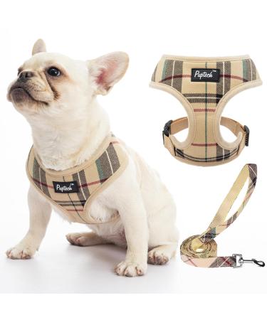 PUPTECK Dog Harness Small Dog Soft Mesh Pet Puppy Cat Comfort Padded Vest No Pull Harnesses and Lead Set XS Beige