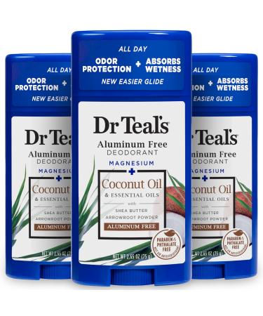Dr Teal's Aluminum Free Deodorant Coconut Oil with Essential Oils 2.65 oz (Pack of 3)