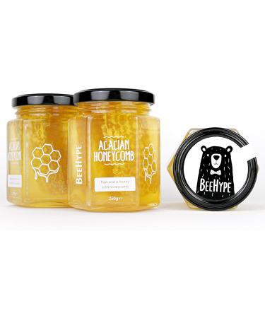 BeeHype Acacian Honeycomb Honey 250g - Pure Raw Acacia Honey with Natural Nutrients and Antioxidants - Buy Online on SooperMarket.com
