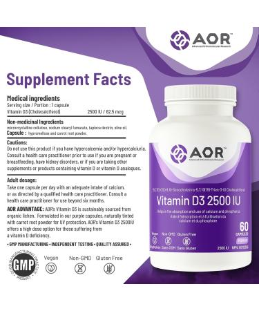 AOR - Vitamin D3 2500 IU - 60 Capsules - Supports Bone and Teeth Health - Ideal for Adults - Premium Quality Vitamin D Supplements 60 count (Pack of 1) - Buy Online on SooperMarket.com