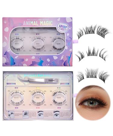 Beetles Eyelashes Easy Lashes Easy Trio Lash Clusters False Eyelashes Animal Magic 3 Pairs of Mixed Natural Lash Clusters with tweezers Fake Lashes for Women Eyelash Extension Kit Individual Lashes 2-Animal Magic