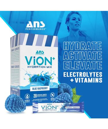 ViON+ Hydration Mix Blue Raspberry - Sugar-Free Electrolyte Powder with 8 Essential Vitamins - 20 On-the-Go Stick Packs for Hydration Energy & Recovery - Natural Flavors & No Artificial Colors or Dyes - Buy Online on SooperMarket.com