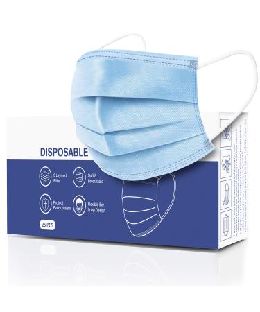 CandyCare Disposable Face Masks Pack of 25 - Dust Particle 3-Layer Design with Earloop Protective Cover 25 Count
