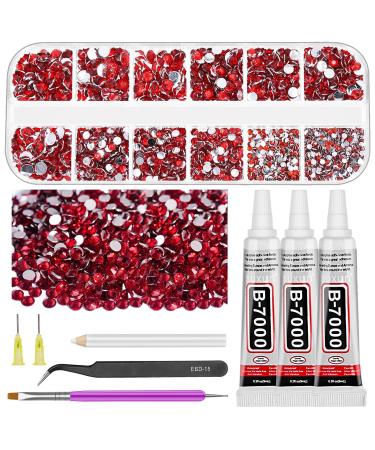 Glarks B7000 Jewelry Adhesive Glue with Rhinestone Gems Kit 2600Pcs Red Rhinestones with Gems Adhesive Flat Back Gems Crystal Rhinestones with 6Pcs Dotting Tools for Craft Nail Art