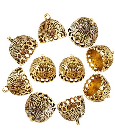 CHGCRAFT 10pcs Column Metal Cord Ends Caps Tibetan Style Glue on Tassel Cap Bails with Loop Gold End Caps for Jewelry Makings DIY Crafts 19.5x20mm  Antique Golden