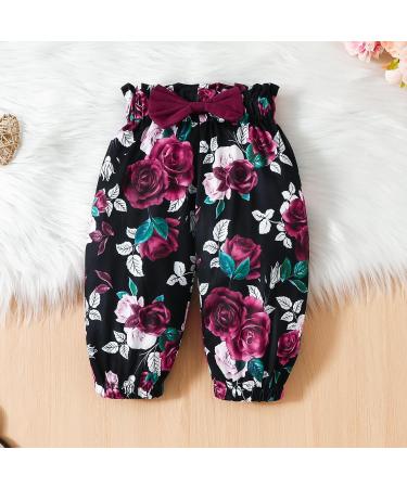 Puseky Toddler Baby Girls Cute Letter Print Shirt and Floral Pant Outfit Set 12-18 Months - Wine Red - Buy Online on SooperMarket.com