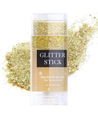 Gold Body Glitter Stick Singer Concerts Glitter Gel Holographic Mermaid Sequins Chunky Glitter Music Festival Rave Glitter Makeup for Body Face Hair and Lip 0.56oz (02# Gold Glitter)