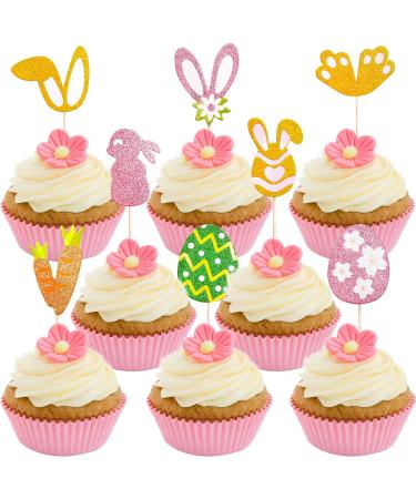 Easter Bunny Ears Cupcake Toppers Glitter Cake Decorations - Buy Online on SooperMarket.com