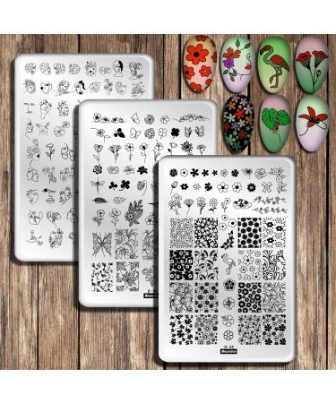 Nail Stamping Plates Nail Stamp 3pcs Big Nail Stamping Kit Set Lotus Flower Petal Flamingo Image Nail Art Tool Templates Size 14.5 * 9.5cm Abstract Face Stamping Plates Nail Stamper for Gel Polish Big-D30D35D36