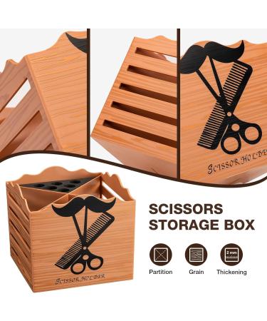 Professional Salon Scissor Shear Holder Box - Brown Wooden Desktop Storage for Hairdressers & Groomers | 4-Grille Sponge Holder with Comber Clips Stand - Buy Online on SooperMarket.com