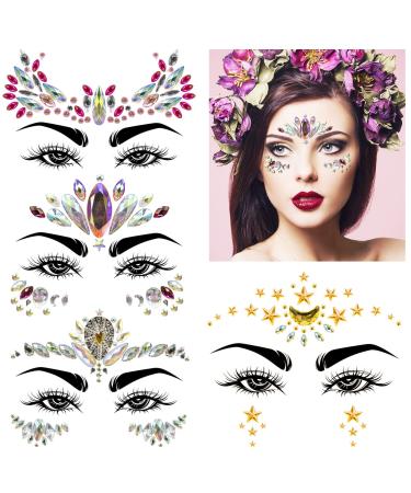 Face Gems  4 Sets Face Jewels  Mermaid Face Gems Face Jewels Gems Stick on  Body Eye Gems Halloween Face Jewels for Women Rave Festival Party colorful